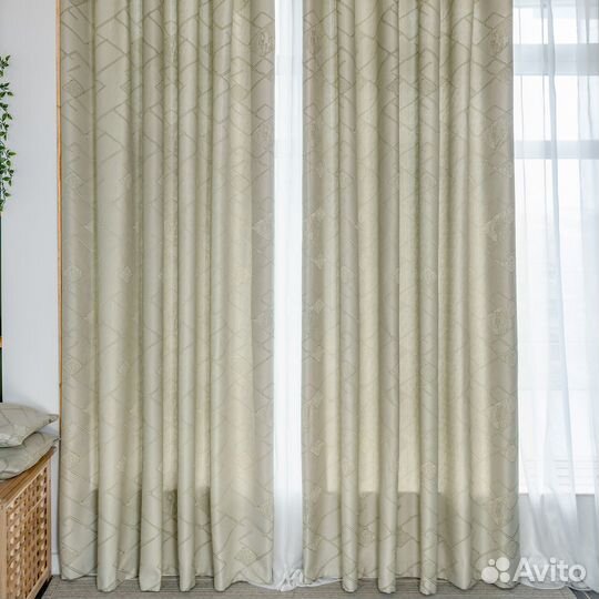 Комплект Шторы и Тюль Иззи Фисташка+Вуаль