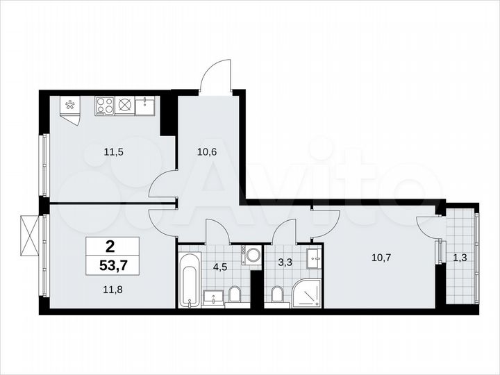 2-к. квартира, 53,7 м², 12/19 эт.