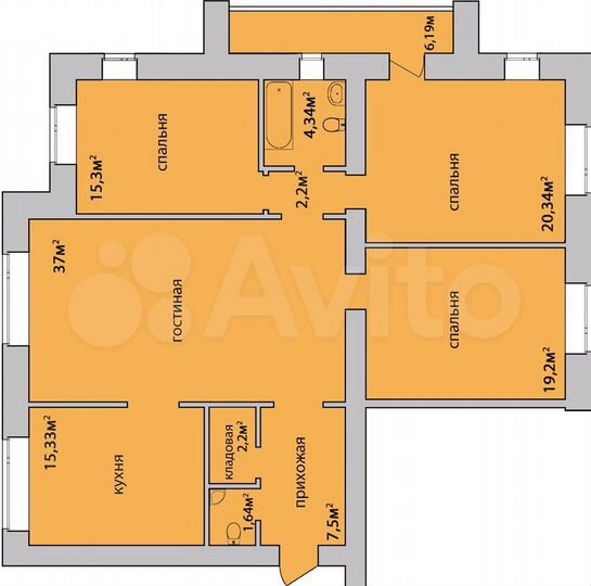 4-к. квартира, 128,3 м², 2/14 эт.