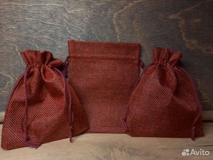 Бордовый Мешочек из искусственного льна 12*15 50шт