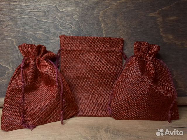 Бордовый Мешочек из искусственного льна 12*15 50шт