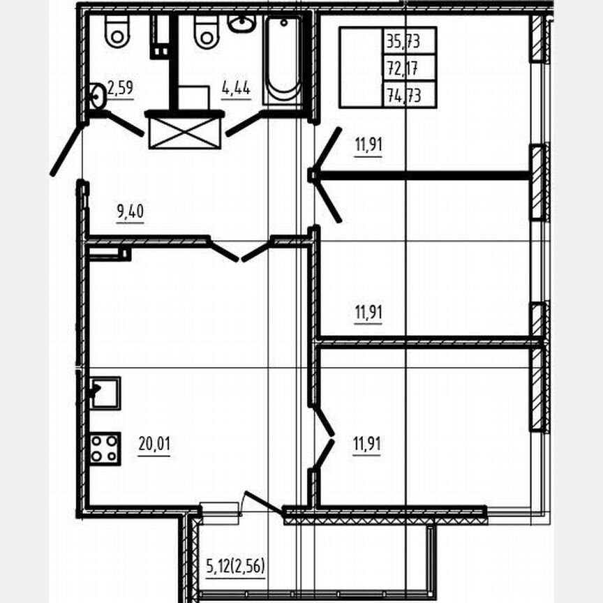 4-к. квартира, 72,2 м², 4/4 эт.