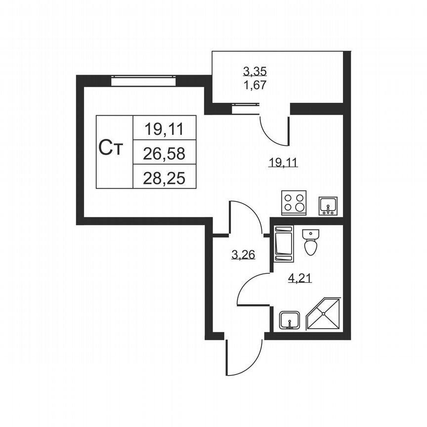 Квартира-студия, 28,3 м², 9/19 эт.