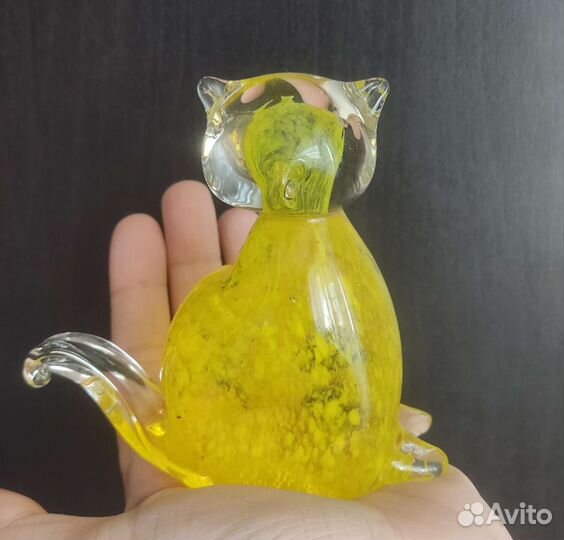 Фигурка новая кошка стеклянная кот