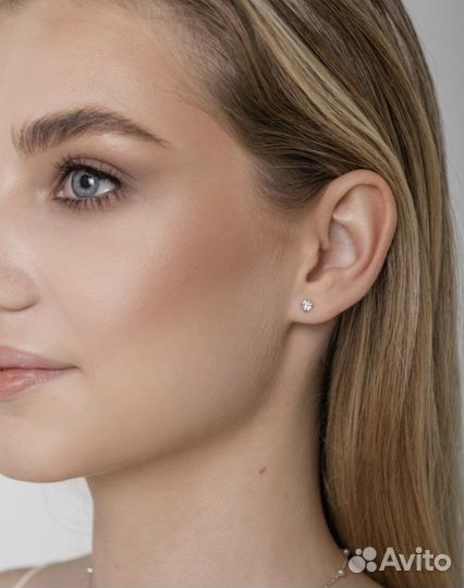 Серьги гвоздики (серебро) с цирконом