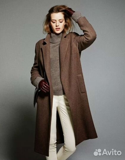 Massimo Dutti пальто с кожаным поясом