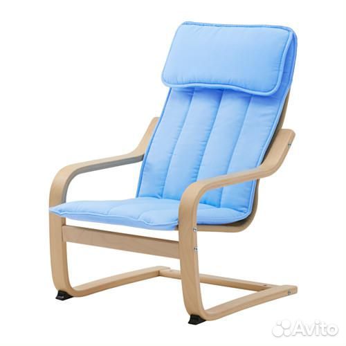 Поэнг Кресло детское - березовый шпон/Алмос синий