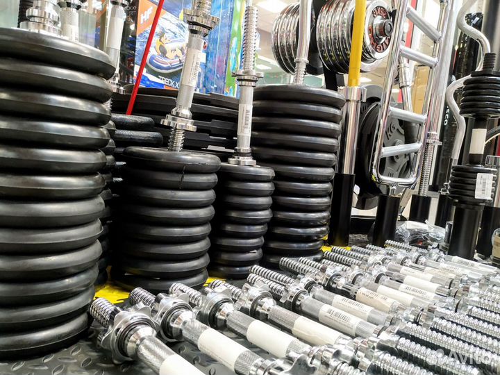 Диски блины для штанги, хром, резиновые, металисес