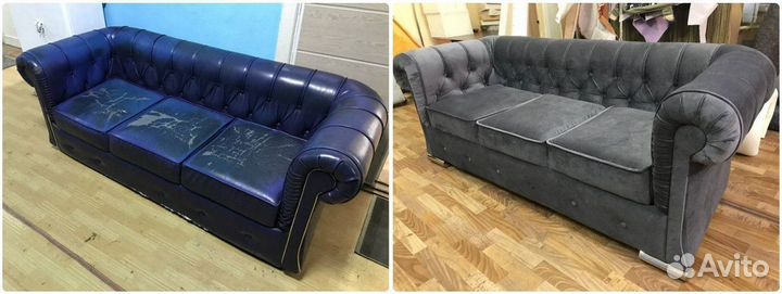 Перетяжка и замена обивки кожаных диванов