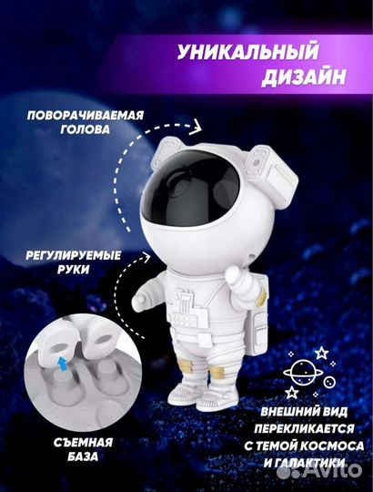 Детский ночник проектор космонавт новый