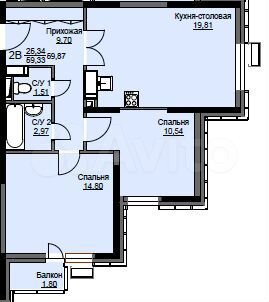 2-к. квартира, 59,9 м², 5/17 эт.