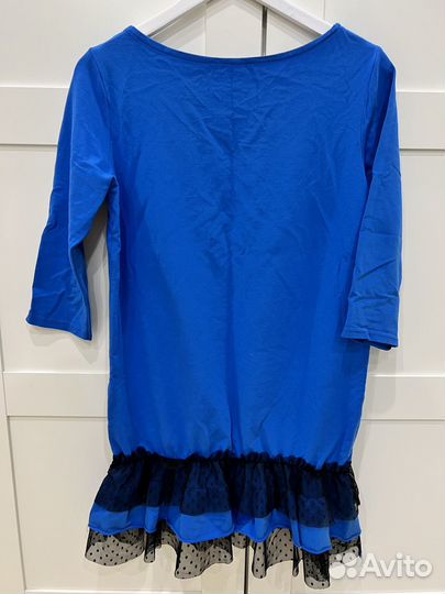 Платье синее с кружевом S