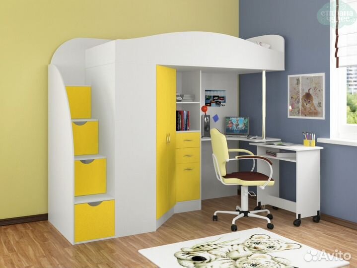 Кровать-чердак Теремок Гранд со ступенями