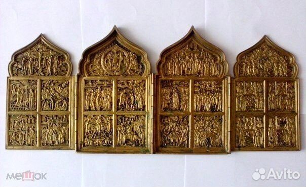 Складень праздники 4 створки, медное литье