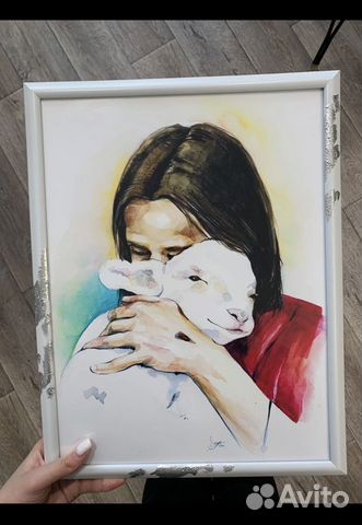 Картина акварель «Иисус и овечка» а3