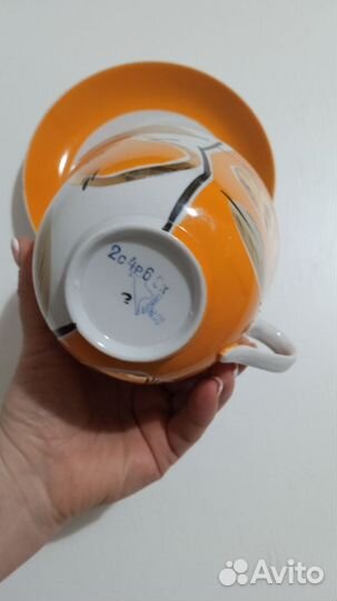 Кружка и блюдцеДулево большая 500мл Золотое яблоко