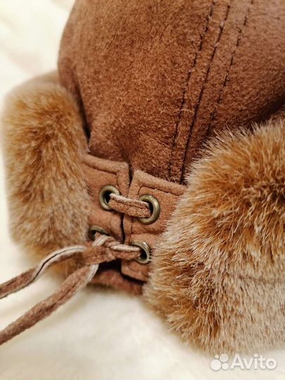 Шапка зима для девочки 54 56р натур мех кожа бурек