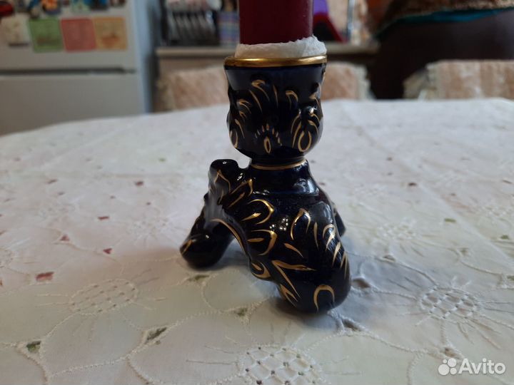 Новый подсвечник кобальт с позолотой (Европа)