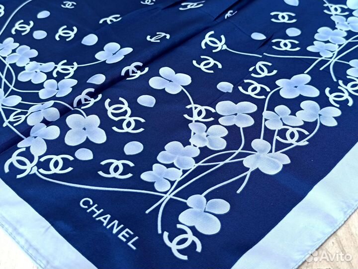 Платок Chanel Синий Голубой Шелковый Новый