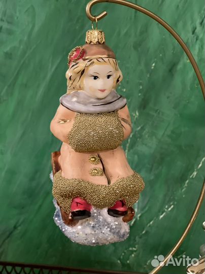 Елочные игрушки стекло irena, девочка на санях