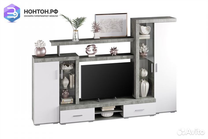 Стенка Инстайл бетон / белый