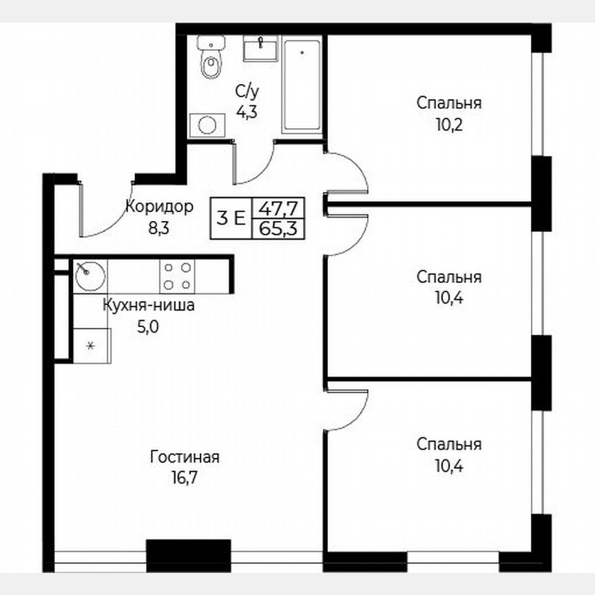3-к. апартаменты, 65,3 м², 10/30 эт.