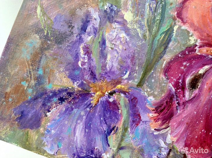 Ирисы, картина маслом с цветами