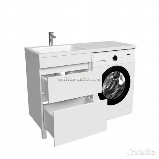Тумба с умывальником напольная для стиральной машины с ящиками, 120 см, левая, белая, Iddis Optima H