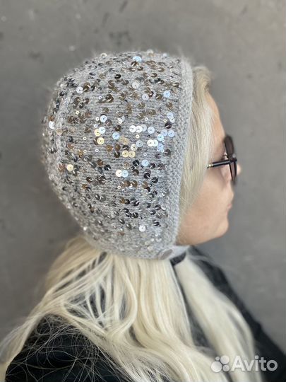 Чепчик пайетки и пух норки