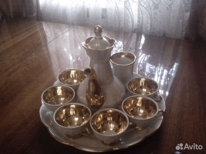Кофейный сервиз СССР позолоченный фарфоровый