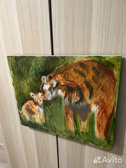 Картина на холсте маслом 2 Чакра Зачатие Тигры