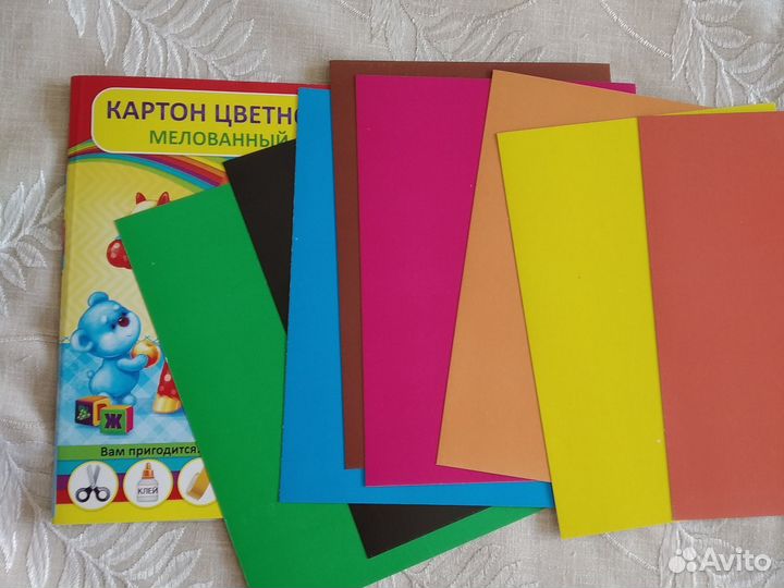 Картон цветной,односторонний,мелованный 8 цветов