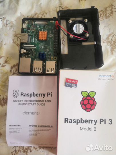 Raspberry pi 3 model b + sd card 16 gb + бп+корпус