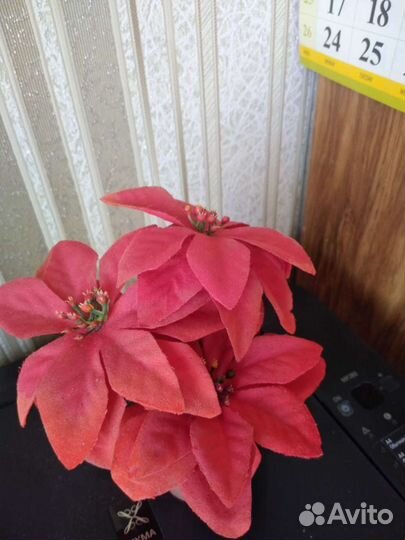 Декор новогодний. Пуансеттия искусственная