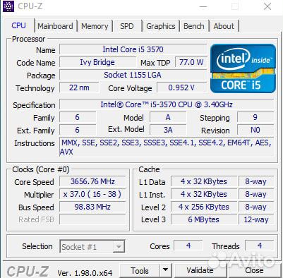 Компьютер intel Core i5 3570 CPU 3.40GH