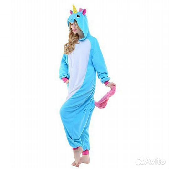 Детский кигуруми голубой единорог (материал флис)