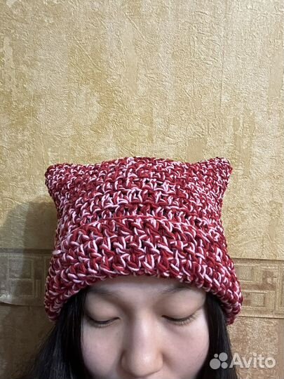Шапка вязаная Cat ручная работа