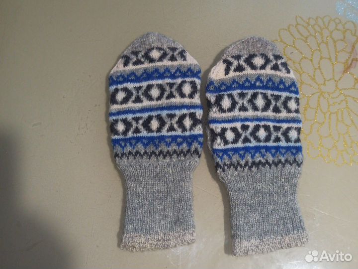 Варежки, натуральная шерсть, ручная вязка