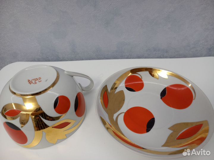 Десертные тарелки Золотая роза, лфз и чайная пара