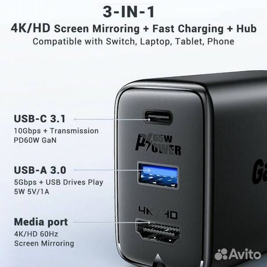 Зарядное устройство AceFast 65W hdmi TV Docking