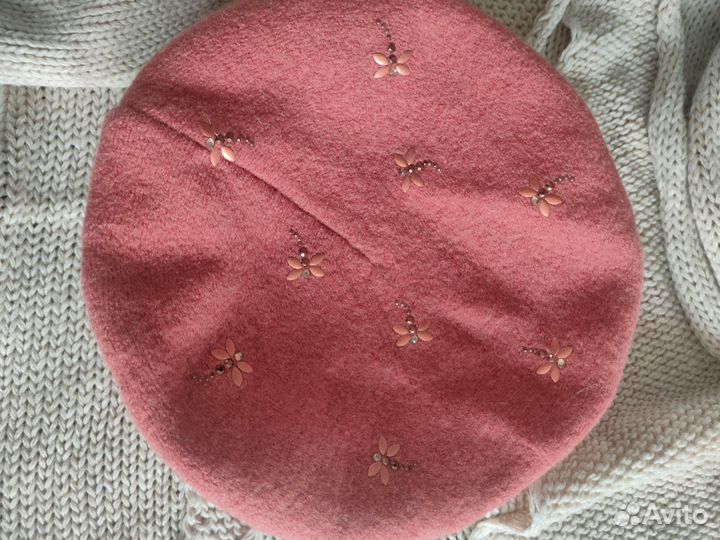 Зимний комплект шапка и косынка, берет