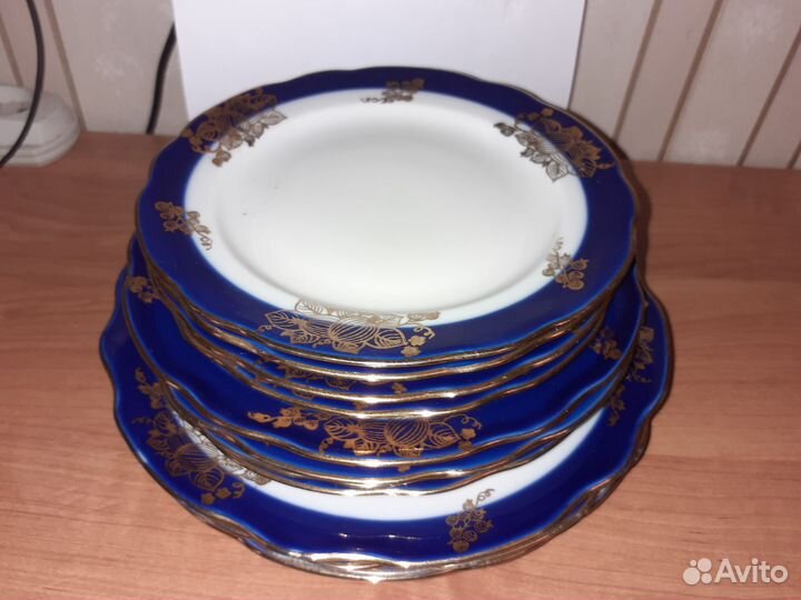 Тарелки кобальт Дулево вырезной край