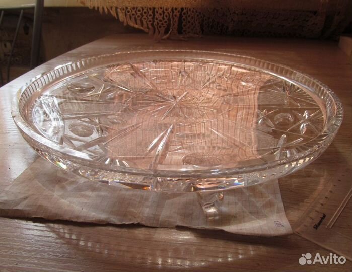 Блюдо СССР тортовница большое стеклянное 31 см