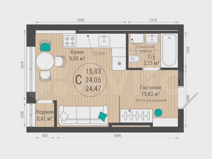 Квартира-студия, 24,5 м², 17/27 эт.