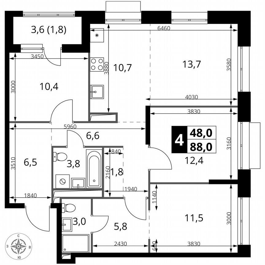 4-к. квартира, 88 м², 4/25 эт.