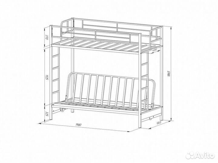 Двухярусная кровать с диваном
