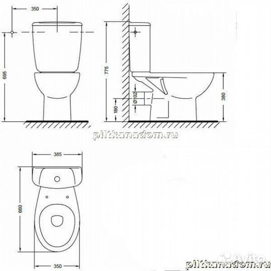Gala Elia 18180(71883) унитаз под бачок с горизонтальным выпуском с комплектом креплений
