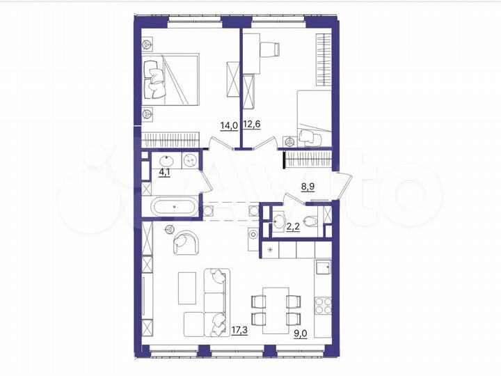 3-к. квартира, 68 м², 3/7 эт.
