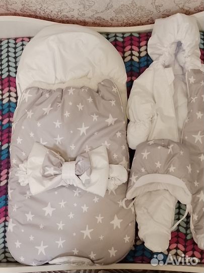 Конверт на выписку зимний, и костюмчик 56 размера