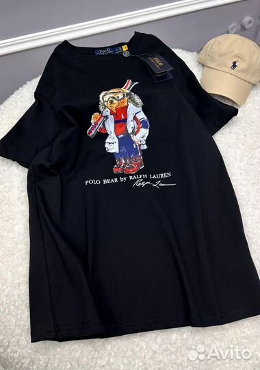 Черная широкая футболка polo bear ralph
